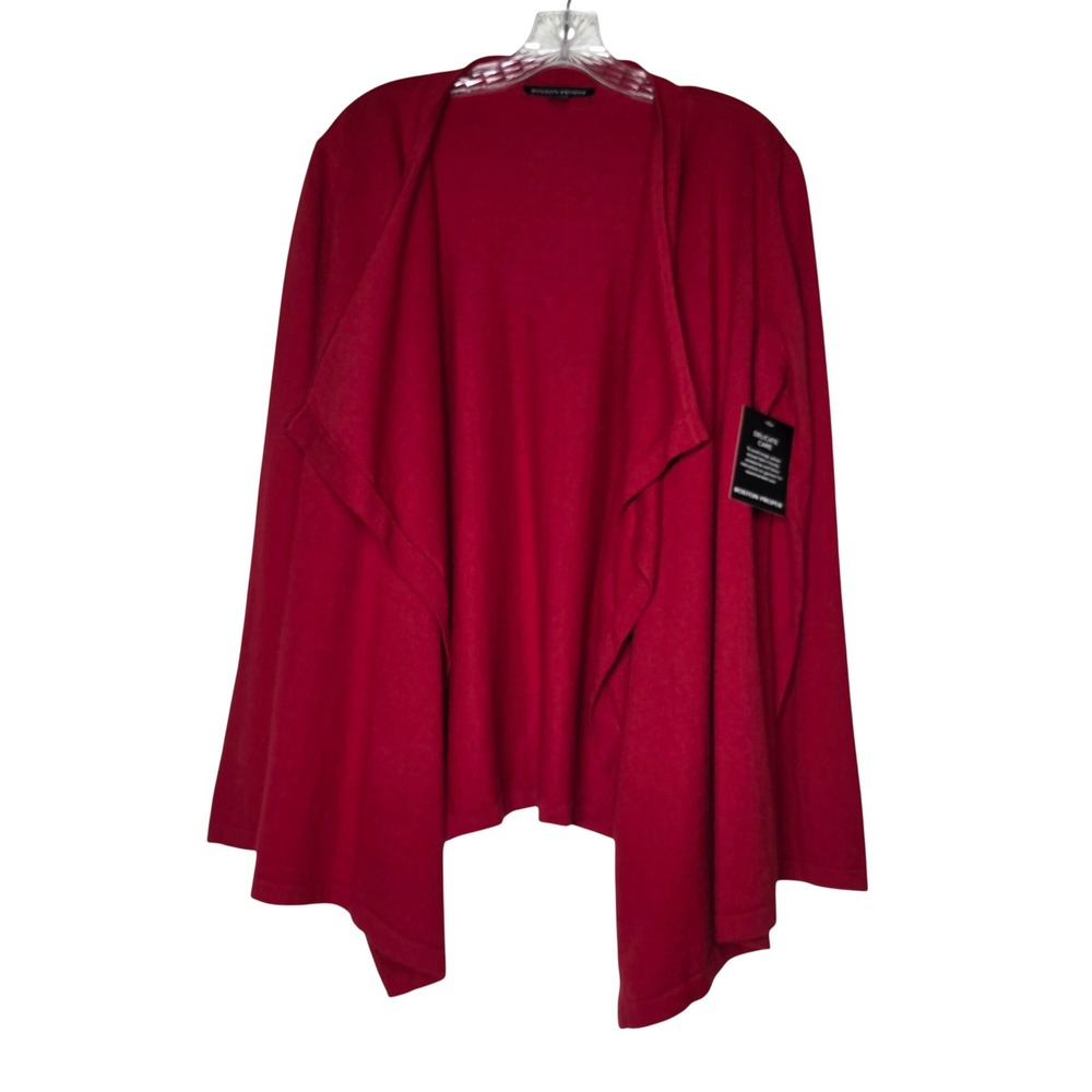 Boston Proper Red Cotton Cashmere Drape Front Cardigan Sweater Size M New